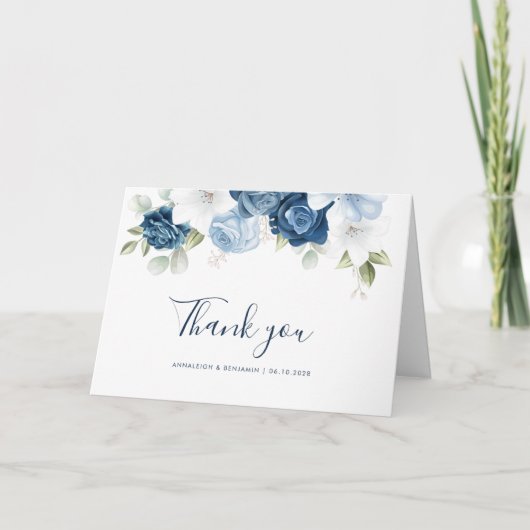 Dusty Blue Floral Wedding Bedankkaart (Voorkant)