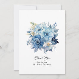 Dusty Blue Floral Wedding Bedankkaart