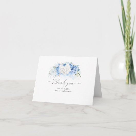 Dusty Blue Floral Wedding Bedankt (Voorkant)