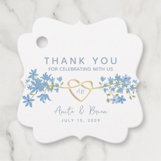 Dusty Blue Floral Wedding Bedankt Bedankjes Labels (Voorkant)
