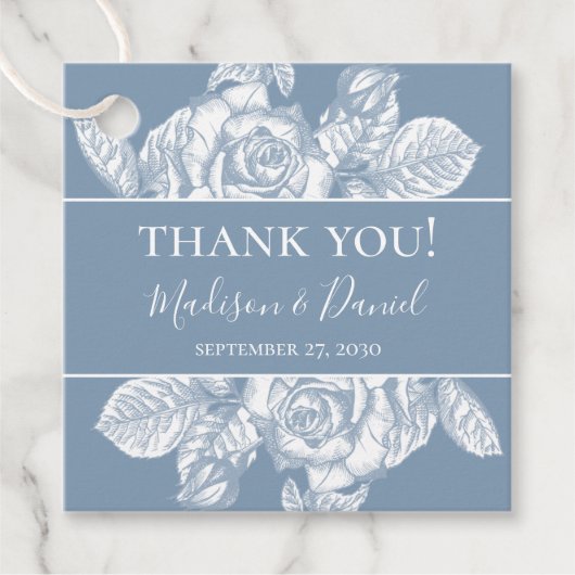 Dusty Blue Floral Wedding Bedankt Bedankjes Labels (Voorkant)