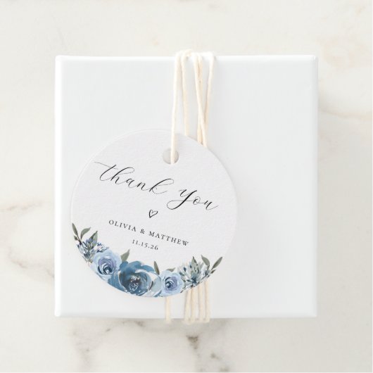 Dusty Blue Floral Wedding Bedankt Bedankjes Labels (In situ)