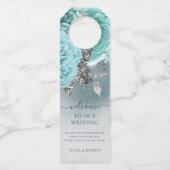 Dusty Blue Floral Wedding Bedankt Flessenhanger (Voorkant)