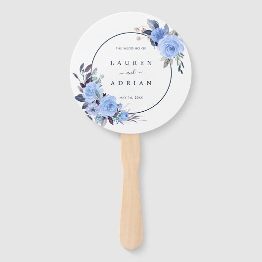 Dusty Blue Floral Wedding Bedankt Handwaaier (Voorkant)