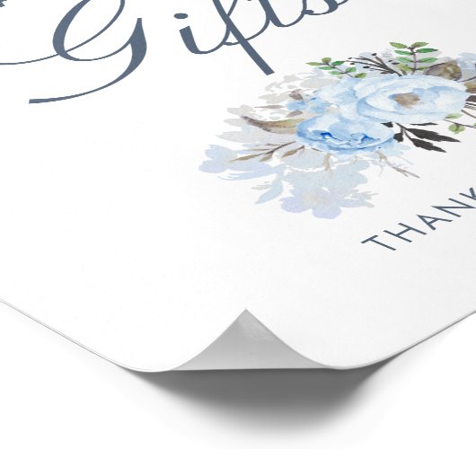 Dusty Blue Floral Wedding Cards en Gifts Sign Poster (Hoek)