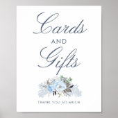 Dusty Blue Floral Wedding Cards en Gifts Sign Poster (Voorkant)