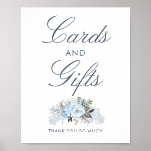 Dusty Blue Floral Wedding Cards en Gifts Sign Poster