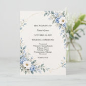 Dusty Blue Floral Wedding Ceremony Program Kaart (Staand voorkant)