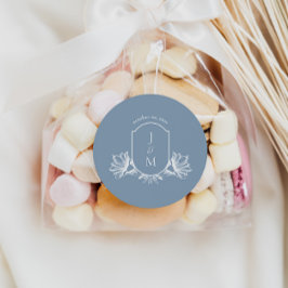 Dusty Blue Floral Wedding Crest Ronde labels
