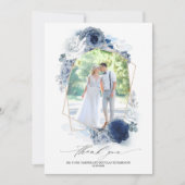 Dusty Blue Floral Wedding Dank u Foto Bedankkaart (Voorkant)