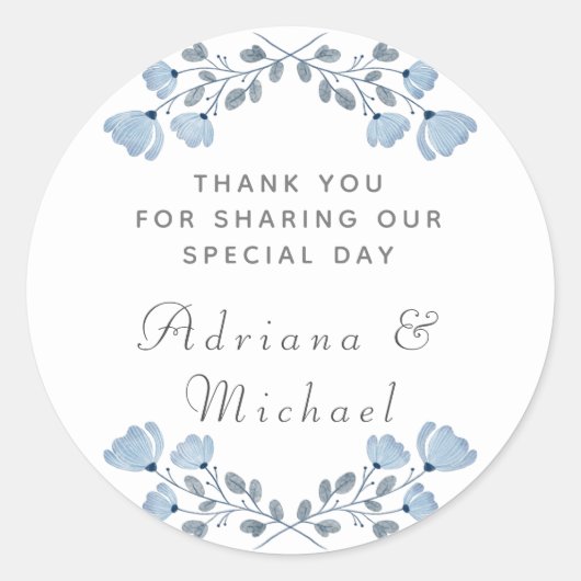 Dusty Blue Floral Wedding Dank u Sticker (Voorkant)