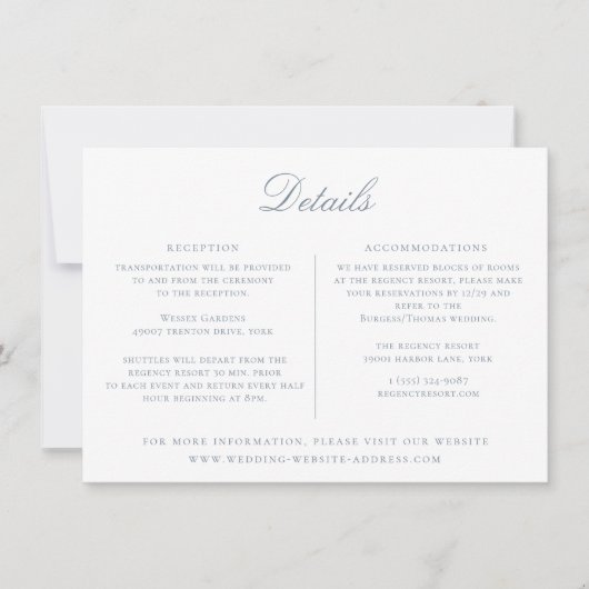 Dusty Blue Floral Wedding Details Card Kaart (Voorkant)