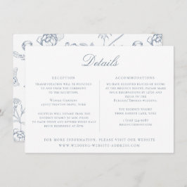 Dusty Blue Floral Wedding Details Card Kaart