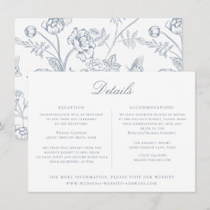 Dusty Blue Floral Wedding Details Card Kaart