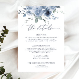 Dusty Blue Floral Wedding Details Enclosure Kaart