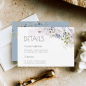 Dusty Blue Floral Wedding Details Enclosure Kaart