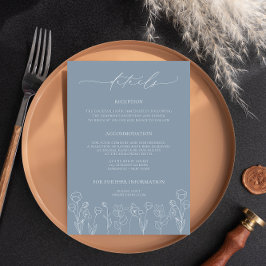 Dusty Blue Floral Wedding Details Enclosure Kaart