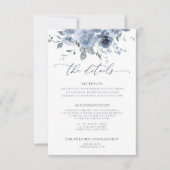 Dusty Blue Floral Wedding Details Enclosure Kaart (Voorkant)