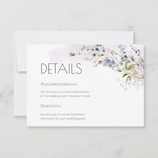 Dusty Blue Floral Wedding Details Enclosure Kaart (Voorkant)