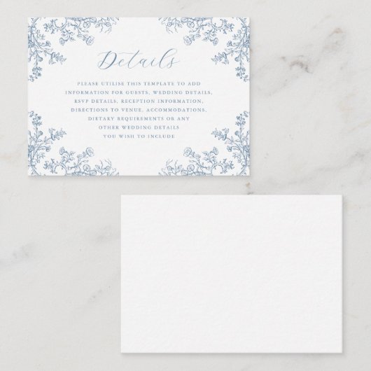 Dusty Blue  Floral Wedding Details Informatiekaartje (Voorkant / Achterkant)