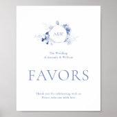 Dusty Blue Floral Wedding Favor Sign Poster (Voorkant)
