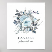 Dusty Blue Floral Wedding Favors Sign Poster (Voorkant)
