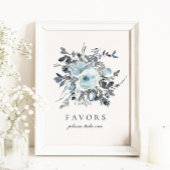 Dusty Blue Floral Wedding Favors Sign Poster