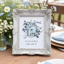 Dusty Blue Floral Wedding Favors Sign