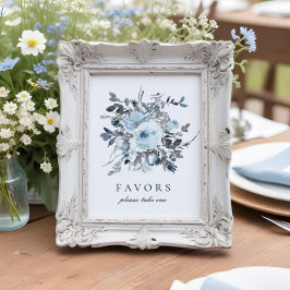 Dusty Blue Floral Wedding Favors Sign Poster