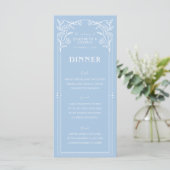 Dusty Blue Floral Wedding Flat Menu (Staand voorkant)