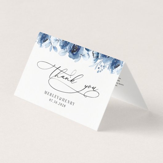 Dusty Blue Floral Wedding Folded Thank You Cards Kaart (Voorkant)