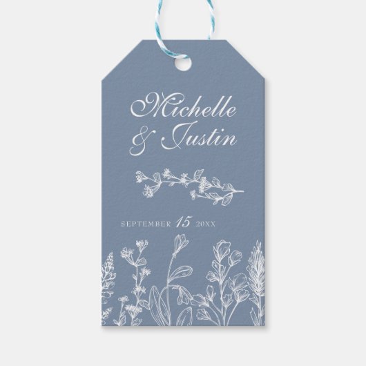Dusty Blue Floral Wedding for Labels Cadeaulabel (Voorkant)