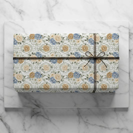 Dusty Blue Floral Wedding Gift Wrapping Paper Cadeaupapier