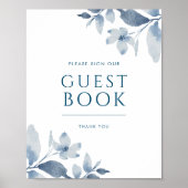 Dusty Blue Floral Wedding Guest Book Sign Poster (Voorkant)