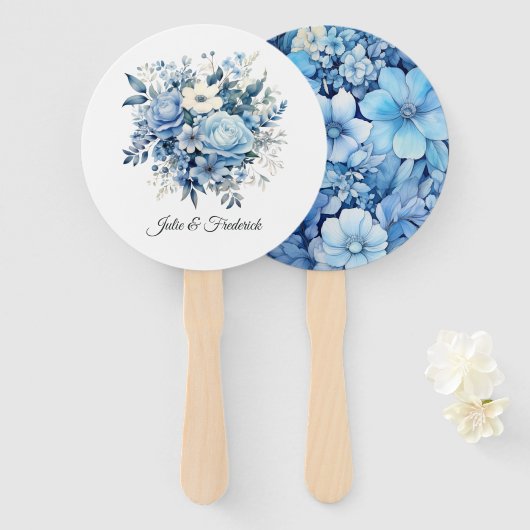 Dusty Blue Floral Wedding Handwaaier (Voorkant en achterkant)
