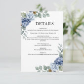 Dusty Blue Floral Wedding Informatiekaartje (Staand voorkant)