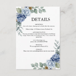 Dusty Blue Floral Wedding Informatiekaartje