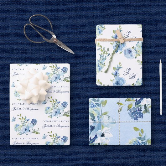 Dusty Blue  Floral Wedding Inpakpapier Vel