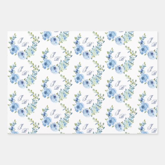 Dusty Blue  Floral Wedding Inpakpapier Vel (Voorkant 2)