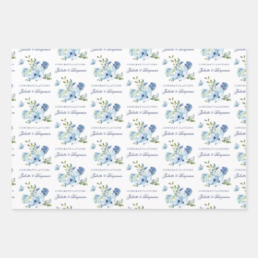 Dusty Blue  Floral Wedding Inpakpapier Vel (Voorkant)