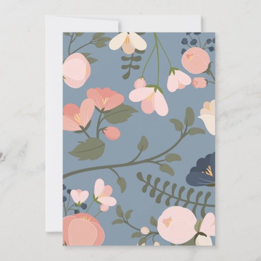 Dusty Blue Floral Wedding Invitation Blush Pink Kaart (Achterkant)