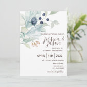 Dusty Blue Floral Wedding Invitation Kaart (Staand voorkant)
