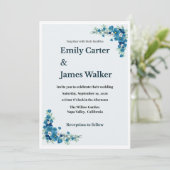 Dusty Blue Floral Wedding Invitation Kaart (Staand voorkant)