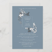 Dusty Blue Floral Wedding Invitation Kaart (Voorkant / Achterkant)