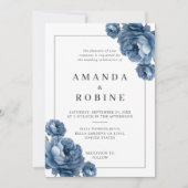 Dusty Blue Floral Wedding Invitation Kaart (Voorkant)