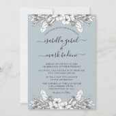 Dusty Blue Floral Wedding Invitation Kaart (Voorkant)