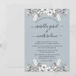 Dusty Blue Floral Wedding Invitation Kaart