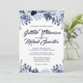 Dusty Blue Floral Wedding Invitation Kaart (Staand voorkant)