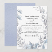 Dusty Blue floral Wedding Invitation Kaart (Voorkant / Achterkant)