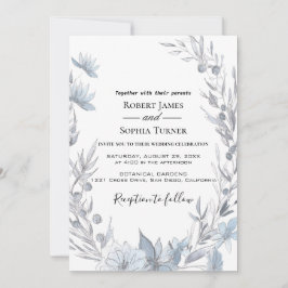 Dusty Blue floral Wedding Invitation Kaart
